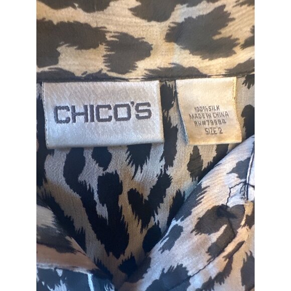 Chicos Animal Print Silk Blouse Size10-12 Mob Wife Career Office Professional - Picture 3 of 4